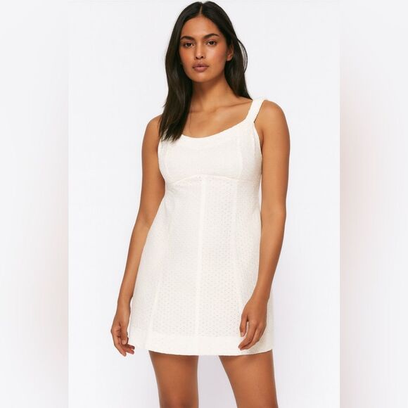 Free People Dress S Ivory Combo Eyelet Mini NWT $128 Boho Summer Cotton - Picture 8 of 12